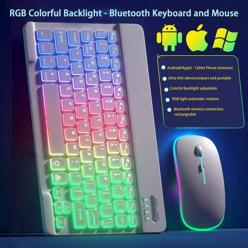 Wireless Bluetooth Backlit Keyboards RGB Colorful Gradient Luminous Mini Keyboard And Mouse Set For Apple Samsung Tablet